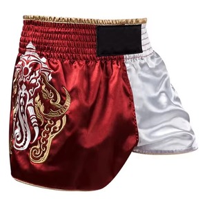 กางเกงมวยไทยผ้าไหมสีแดงขาว ชุดศิลปะการต่อสู้สำหรับผู้ชาย - Product Image 1