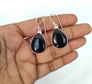 Stylish Chunky Design 925 Sterling Silver Teardrop <b>Black</b> Onyx Fine <b>Dangle</b> <b>Earrings</b> Bohemian Style Trendy Wedding Party - Product Image 3