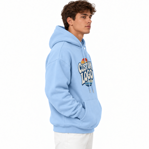 Sudadera con Capucha Azul Sólido para Hombre, con Cordón Ajustable, Bolsillo Canguro, Informal, de Forro Polar Transpirable, Resistente al Viento, de Algodón Ecológico - Product Image 3