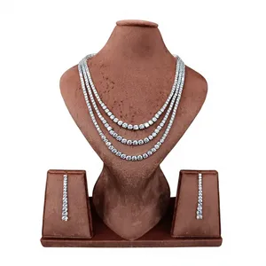 Conjunto de Joyería de Lujo de Latón con 3 Capas, Collar y Pendientes de Tenis, Brillantes con Circonita Cúbica VVS, para Novia y Boda - Product Image 3