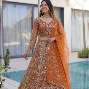 Women's Lehenga Choli Dupatta Vintage Traditional Style Recycled Butterfly <b>Net</b> <b>Fabric</b> Regular Length Soft Embroidery Party Wear - Product Image 1