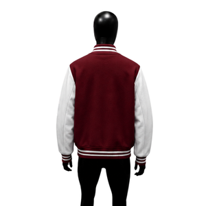 Chaqueta Varsity para Hombre de Calidad al por Mayor, Color Granate y Blanco, Cuello Vuelto Casual, Cierre de Botón Sencillo, Corte Regular, Poliéster y Algodón - Product Image 2
