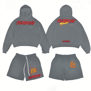 High Quality Winter Hip Hop Thermal Casual Printed Rhinestones Zip Hoodie Distress <b>Pants</b> Tracksuit Custom Two Piece Streetwear - Product Image 4