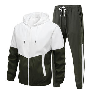 custom colorblock tracksuit men wholesale sage <b>green</b> white zip up hoodie and pants activewear <b>set</b> outdoor sportswear casual - Product Image 1