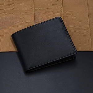 Portefeuille homme en cuir noir avec fermeture à boucle, fenêtre d'identification en maille, porte-monnaie à bouton, porte-cartes, petit format multi-plis, luxe, compact, pour affaires - Product Image 1