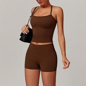 Ensemble de yoga pour femmes en gros, 1 pièce, short uni lavé, respirant, écologique, séchage rapide, pour le sport et le fitness, tenue de gym sexy à taille basse - Product Image 2