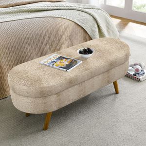 ม้านั่งออตโตมันรูปไข่ที่มีขาไม้ยางพาราสีน้ำตาลเทา43.5 "x 16" x 16" - Product Image 3