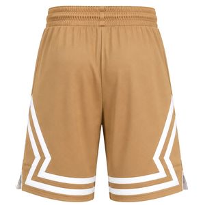 Shorts de basketball personnalisés pour hommes, couleur camel, avec empiècements latéraux géométriques blancs, en maille respirante, pour l'entraînement sportif et la gym - Product Image 2