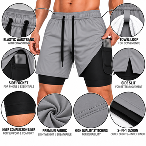 <b>Mens</b> Athletic Gym <b>Shorts</b> with Side Phone Pocket and <b>Black</b> Compression Liner - Product Image 3