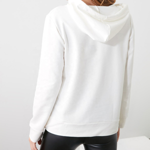 <b>Women</b> <b>White</b> Hooded Sweatshirt Regular Fit Solid Color Casual Pullover Winter Wear 100% Cotton Pocket Custom Printed Brand Logo - Product Image 1