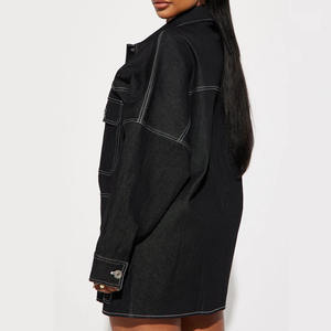 Ensemble deux pièces élégant OEM : jupe courte et sweat à capuche en jean pour femme / Ensemble décontracté en jean délavé clair : veste et jupe - Product Image 5