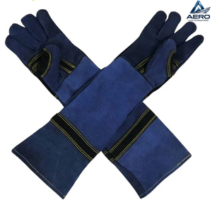 Customized Heavy Duty Blue Split Leather Welding <b>Gloves</b> - Extra Long Protective Welding & Heat Resistant Safety Wear <b>Gloves</b> - Product Image 4