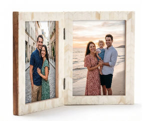 5x7 <b>Picture</b> <b>Frame</b> <b>Rustic</b> Wood Hinged Folding Double Photo <b>Frame</b> Double Sided Display Rotatable High Definition Glass TableTop - Product Image 1