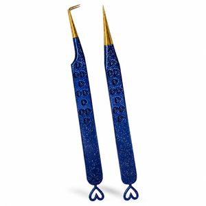 Pinzas para Pestañas con Punta Azul en Forma de Corazón y Puntas Doradas, Herramientas Metálicas de Precisión para la Aplicación de Pestañas - Product Image 1