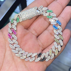 Pulsera de Eslabones Cubanos Multicolor con Incrustaciones de Diamantes de Imitación, Estilo Hip Hop, Joyería de Lujo, Cadena de Muñeca, Regalos - Product Image 1