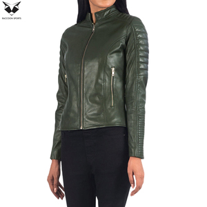Highest Quality <b>Long</b> Sleeve Lightweight Durable Slim Fit New Arrival Olive Green Women's Genuine Sheepskin <b>Leather</b> <b>Jacket</b> - Product Image 4