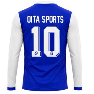 เสื้อฟุตบอลทีมสีน้ำเงินขาวแขนยาวพร้อมกางเกงขาสั้นเข้าชุด น้ำหนักเบา ระบายอากาศได้ดี ชุดฟุตบอลแบบกำหนดเองสำหรับโรงเรียนหรือสโมสร - Product Image 2