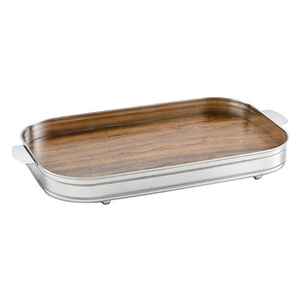 Plateau de service rectangulaire en bois à motif et poignée en métal pour la table à manger, idéal pour les hôtels et la restauration. - Product Image 4