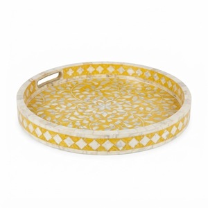 Plateau de service artisanal en os bleu incrusté, motif mosaïque géométrique, plat décoratif pour table basse, salon, hôtel, vaisselle - Product Image 2