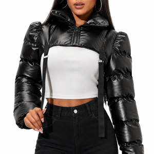 Women's Extra <b>Cropped</b> <b>Puffer</b> <b>Jacket</b> High Neck Zip Up Bubble Coat with Adjustable Straps Lightweight Fashion Outerwear - Product Image 1