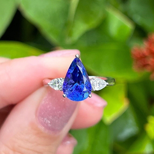 Sapphire Blue Pear <b>Cut</b> Moissanite Ring Side White Pear <b>Cut</b> <b>Stones</b> White Gold Engagement Ring 10K Solid Gold Ring Gift <b>For</b> Women - Product Image 1