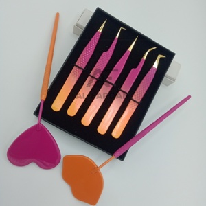 Pinzas para pestañas de dos tonos con efecto ombré y mango con espejo, de acero inoxidable sostenible, con logotipo personalizado y cajas magnéticas. - Product Image 1