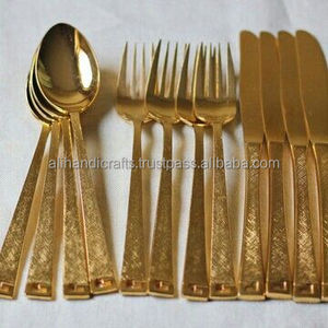 Ensemble de couverts en laiton satiné mat nordique, manche carré, finition or brossé, compatible lave-vaisselle professionnel, vaisselle de table - Product Image 6