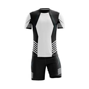 Maillot de football géométrique noir et blanc pour homme, kit à manches courtes, ajusté, en polyester anti-humidité, toutes saisons, vêtements de sport pour adultes - Product Image 1
