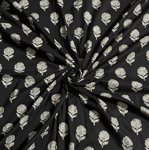 Eco-Friendly Black White Hand Block Print Cotton <b>Fabric</b> Floral Buti Sanganeri Indian Dress Sewing <b>Fabric</b> for Girls Boys - Product Image 3