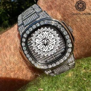 Charm_Jewells Men's Luxury Stainless Steel Square <b>Watch</b> 42mm Diamond Encrusted Sapphire Crystal Analog Dial Quartz Movement - Product Image 1