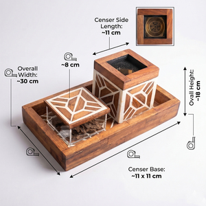 Ensemble d'encensoirs en bois exquis avec incrustation de os et design géométrique. Décoration d'intérieur arabe de haute qualité et diffuseur d'aromathérapie - Product Image 3