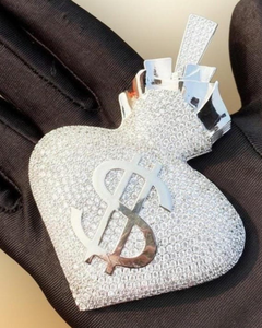 Colgante Dvars Diamond Hip Hop con Símbolo de Dólares, Bolsa de Dinero de Lujo, Chapado en Oro de 18K, Plata 925, con Moissanita Brillante VVS, Estilo Rapper, Certificado GCI IDGL - Product Image 1