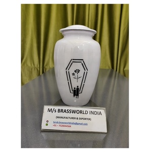 Urna de cremación para adultos completamente hecha a mano de aluminio con diseño pintado a mano Brassworld India Suministros funerarios - Product Image 1