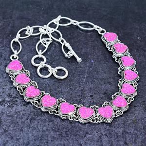 Aurora <b>Opal</b> Heart <b>Necklace</b> Pink Gemstone Sterling Silver Southwestern Boho Jewelry Handmade Gift for Her - Product Image 5