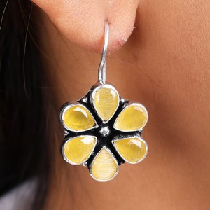 Oxidized <b>Silver</b> Flower Drop <b>Earrings</b> Wholesale | Multi Color Stone <b>Dangle</b> <b>Earrings</b> | Handmade Indian Jewelry Bulk Supplier - Product Image 4
