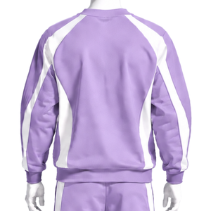 Ensemble de survêtement unisexe en molleton lilas avec sweat-shirt à col rond et pantalon de jogging à rayures contrastées pour le sport, l'entraînement, les loisirs et l'athlétisme - Product Image 4