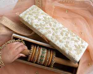 Designer handcrafted chuda <b>box</b> Embroidered Square Shape Bangle <b>Box</b> Golden Diamond Pattern <b>Bridal</b> Gifting Jewelry Luxury - Product Image 2