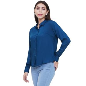 Chemise décontractée unie à manches longues en rayonne pour femme, col chemise, style européen, pour le bureau, vente en gros, logo personnalisé, OEM ODM disponible - Product Image 5