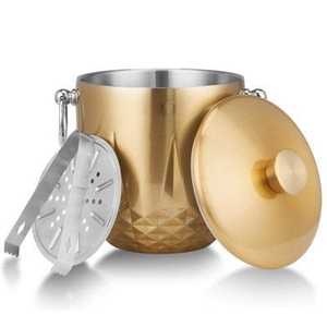 Seau à glace isotherme en acier inoxydable à double paroi de qualité supérieure pour champagne, avec couvercle et poignée, vente en gros - Product Image 1