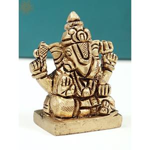 รูปปั้นพระพิฆเนศขนาดเล็กทำด้วยมือรูปปั้นทองเหลืองแบบดั้งเดิมผลิตในอินเดีย - Product Image 2