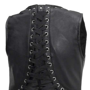 Gilet moto en cuir véritable pour homme avec clous, col en V, fermeture éclair, décoration à rivets, respirant, vêtement d'extérieur, couleur unie, automne - Product Image 6