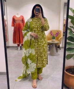 Women Traditional Cotton Salwar Kameez With Dupatta Green Casual Wear India Pakistan Style <b>Ankle</b> Length Regular Fit SHAGUN 85387 - Product Image 1