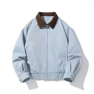 Veste texturée effet charbon de bois avec col doublé tartan et poches passepoilées, coupe carrée délavée à la pierre, zippée, style workwear, vente en gros - Product Image 2