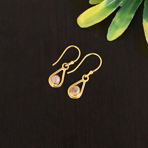Natural Rose Quartz Gemstone Gold Plated 925 Sterling <b>Silver</b> <b>Drop</b> <b>Earrings</b> for Women - Product Image 3