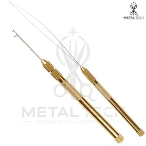 Gold Brass Micro Ring Hair Extension <b>Threader</b> <b>Needle</b> Set Pulling Hook Tool Inner Storage Handle Hairdressing Supply Factory - Product Image 3