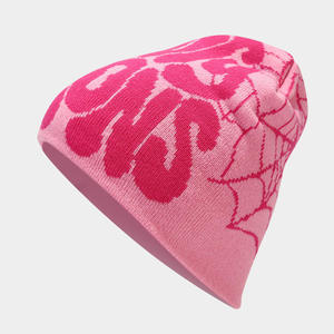 Bonnet en tricot jacquard personnalisé unisexe style urbain adulte 56-58CM gris rose motif lettres - Product Image 3