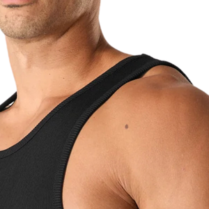 Men's Black Ribbed Tank Top Slim Fit Sleeveless Athletic Vest Lightweight Gym Workout Training Fitness Casual Summer Wear - Product Image 3