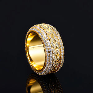 Anillo unisex personalizable de plata de ley 925 chapado en oro blanco y amarillo con diamantes de corte redondo y diseño cubano giratorio, estilo hip hop. - Product Image 2