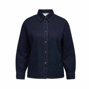 Women Denim Shirt Long Sleeve Solid Color Button Up Casual Regular Fit Dark Wash Cotton Autumn Style - Product Image 6