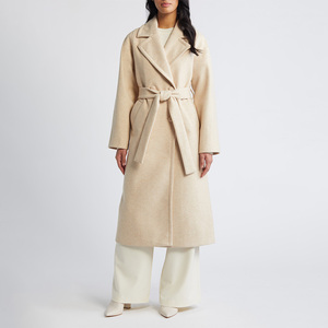 New Fashion <b>Women's</b> Long Woven <b>Wool</b> Trench <b>Coat</b> V-neck <b>Belted</b> Solid Color Breathable Warm Winter Overcoat Outerwear - Product Image 2